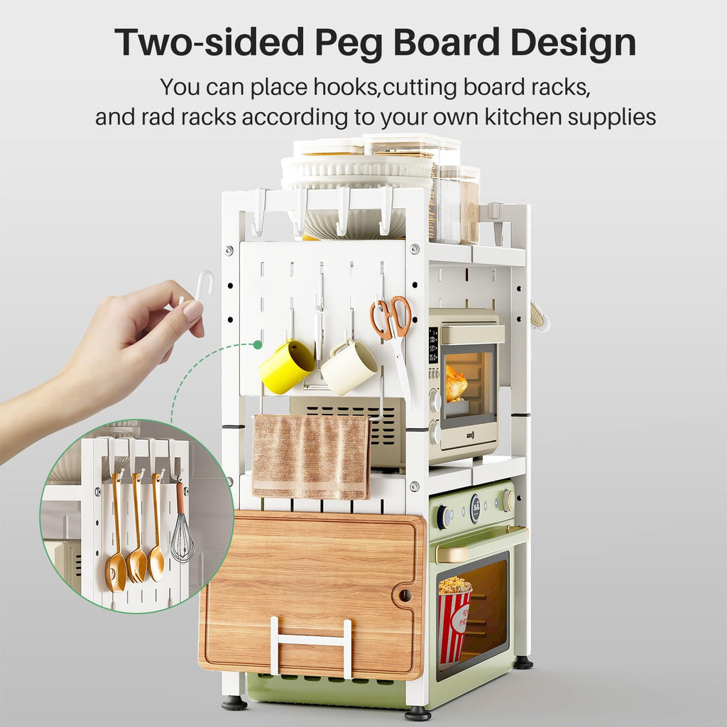 SAYZH 3-Tier Expandable Microwave Shelf | White Metal Kitchen Organizer