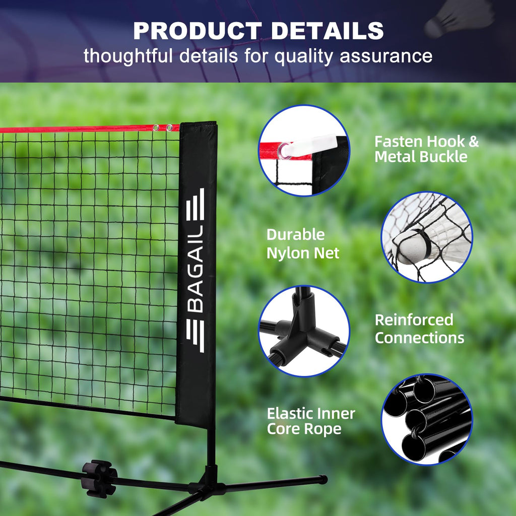 BAGAIL Portable Badminton Net – Height Adjustable Foldable Sports Net