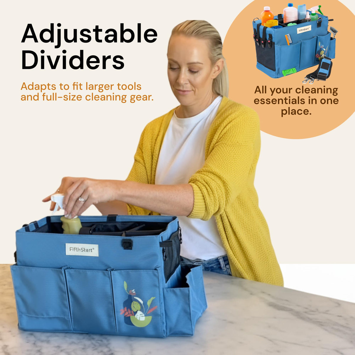 FifthStart Multipurpose Cleaning Caddy with Handle, Waist & Shoulder Strap - Nappy Caddy - 9 Pockets & Easily Cleaned - image 4