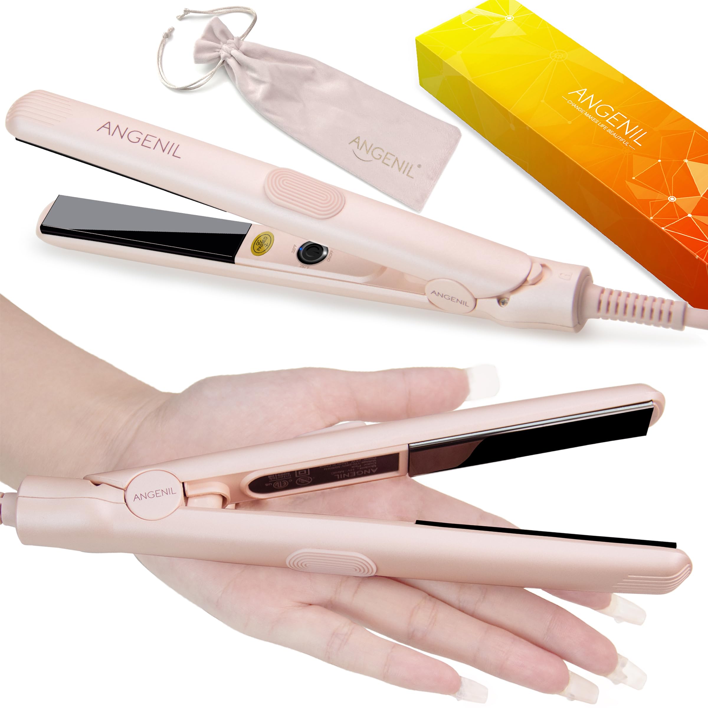Angenil Mini Titanium Ceramic Flat Iron – Dual Voltage Hair Straightener