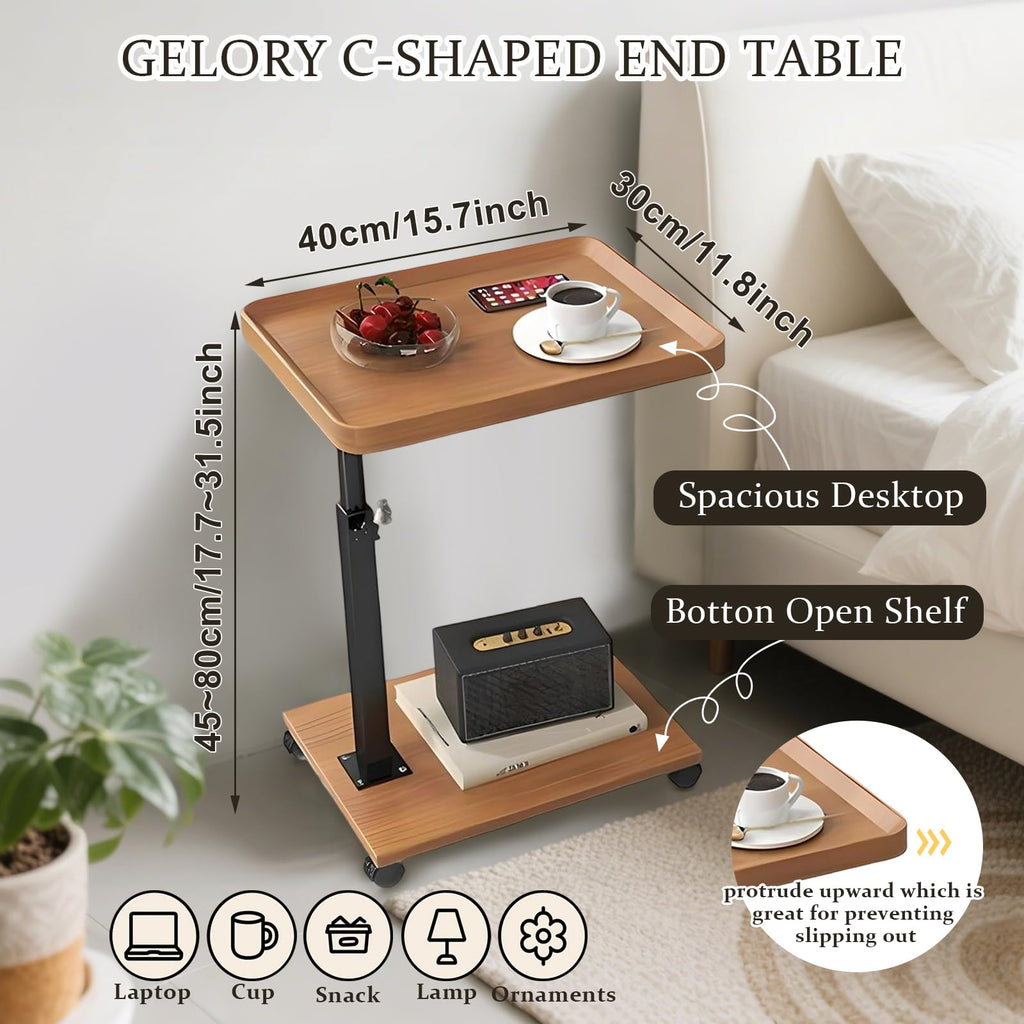 C Table End Table Adjustable Height 360° Swivel TV Tray Table With Wheels - image 2