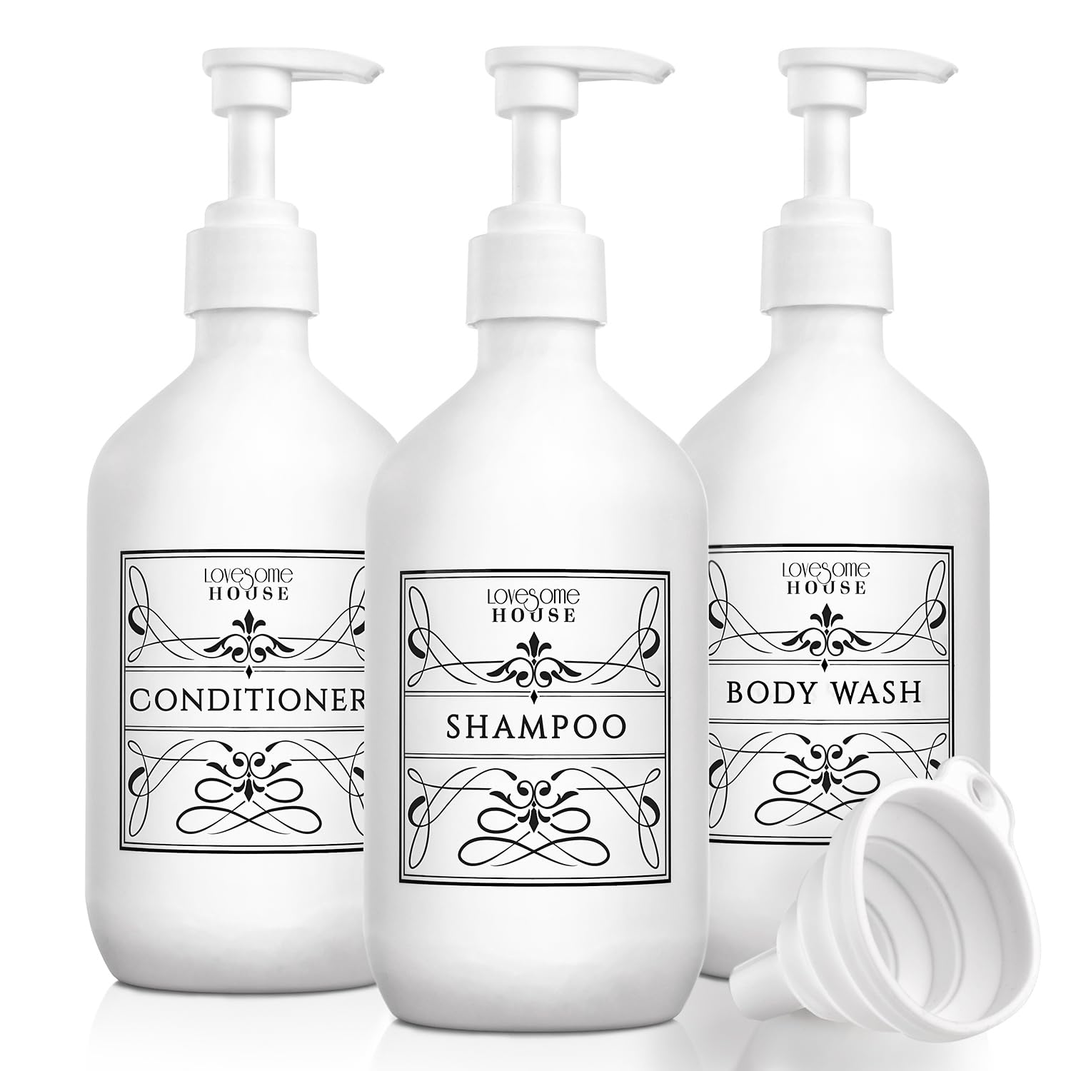 Lovesome House Refillable Shampoo and Conditioner Bottles – 3 Pack 16oz