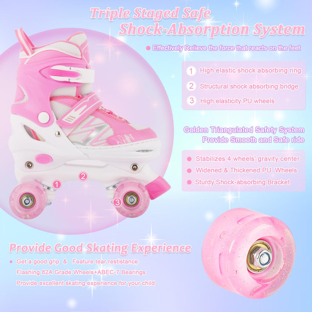 Kids Roller Skates | Adjustable Light Up Wheels – Pink White
