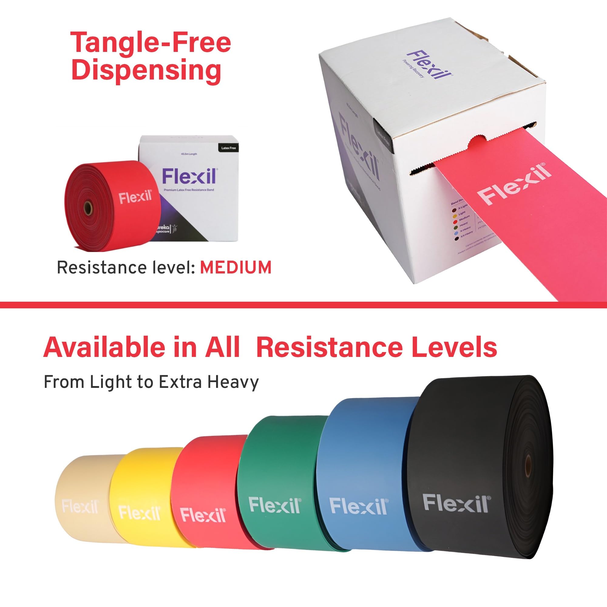 Flexil Latex-Free Resistance Band - Red Medium Strength - 45.5M