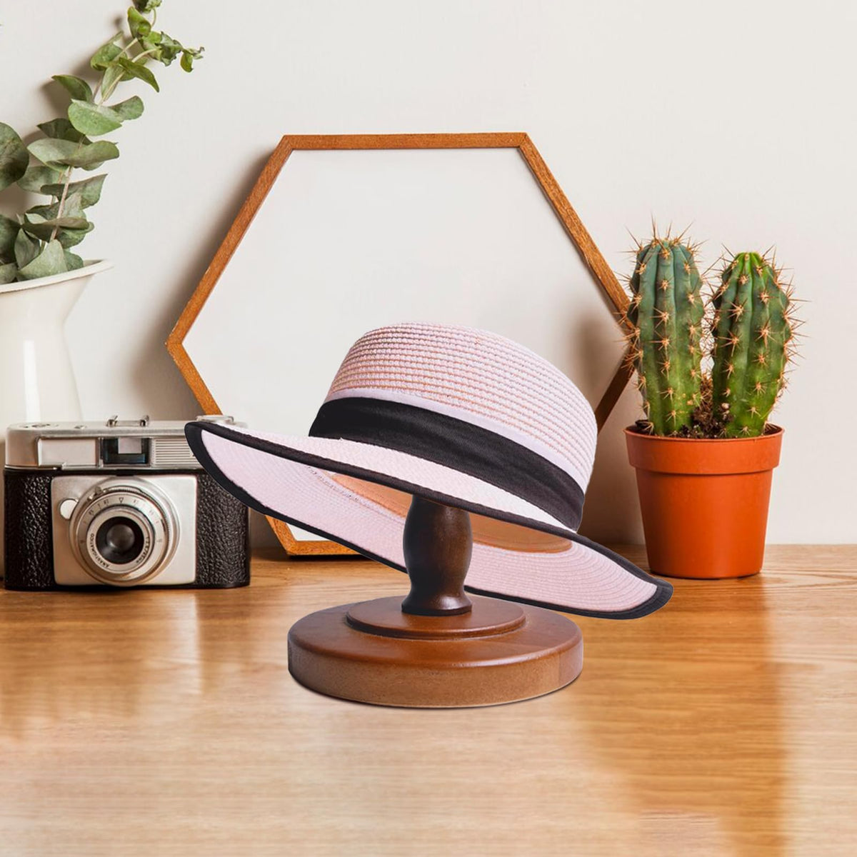 TINGSING Vintage Hat Rack Stand Rustic Brown Hat Display Stand - image 5
