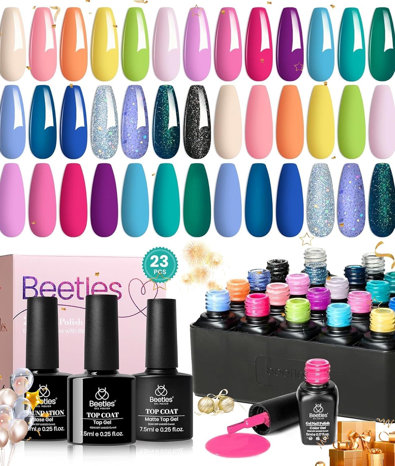 Beetles Gel Nail Polish Set - 20 Pcs Fantasyland Kit with Top Base Coat