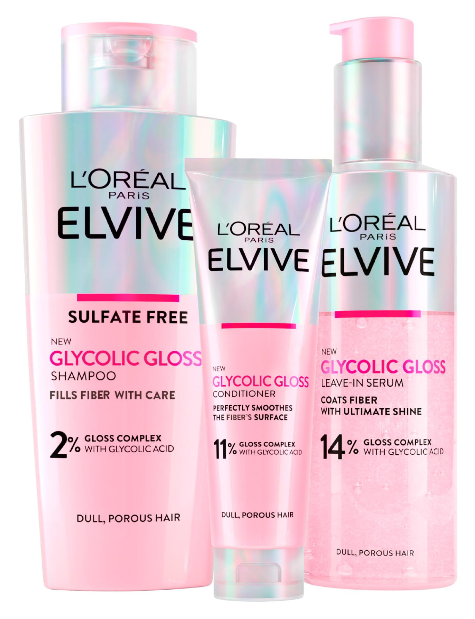 L'Oréal Paris Elvive Glycolic Gloss Hair Care Set - Shampoo, Conditioner & Serum