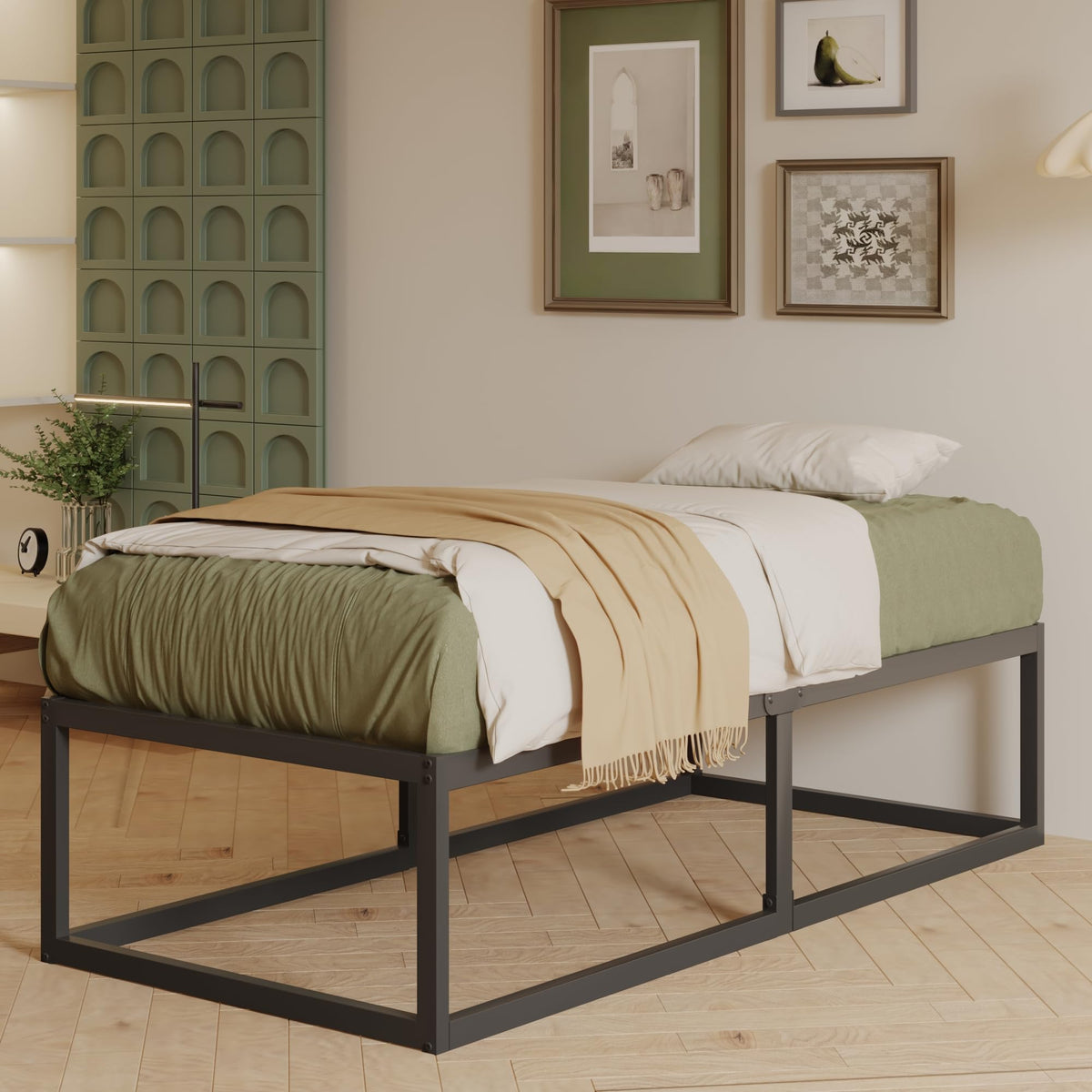 EMODA Small Single Bed Frame 75x190 cm with Sturdy Slats Support, Black - image 1