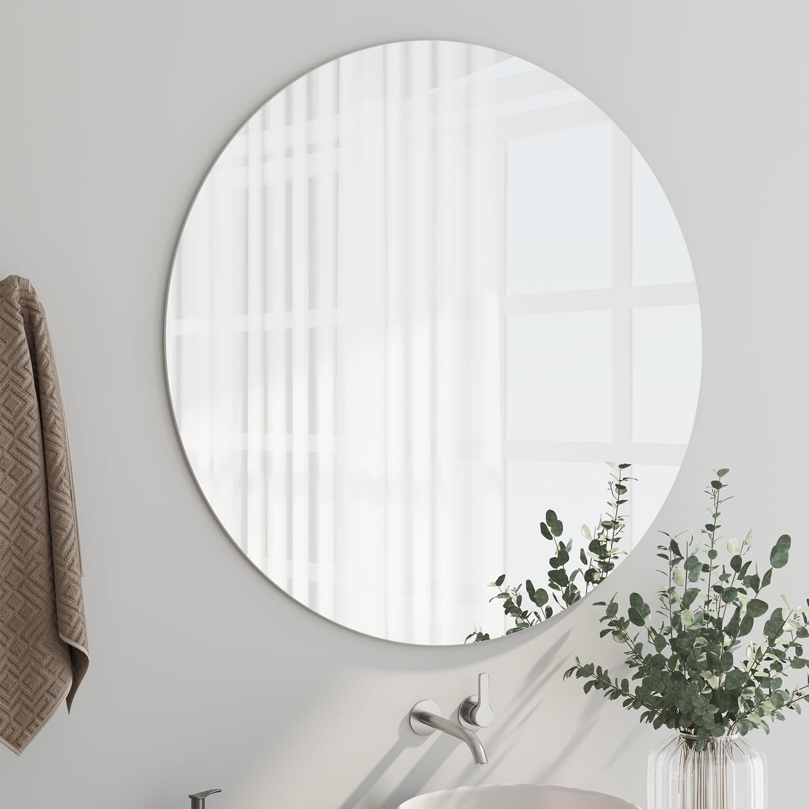 Dripex 60cm Frameless Round Mirror | Wall Mounted Bathroom Mirror