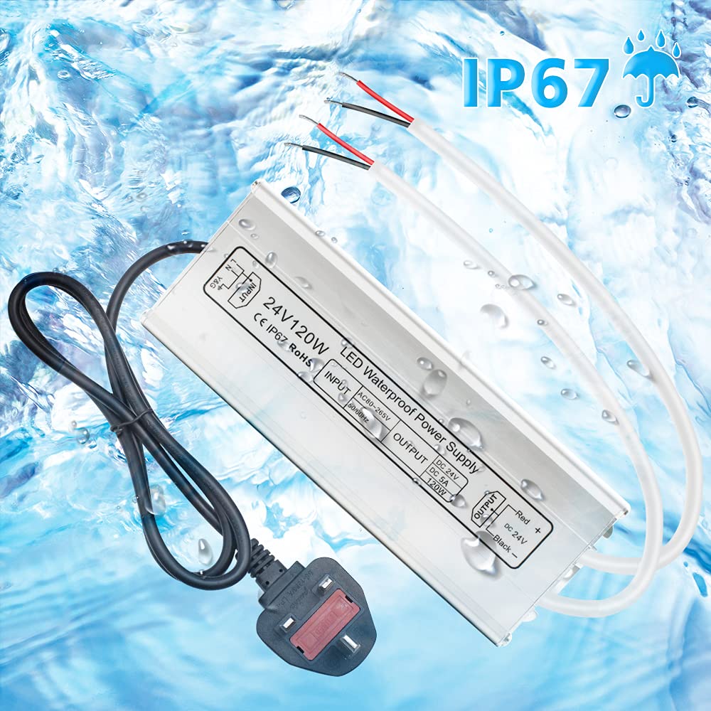inShareplus 24V 120W LED Power Supply – IP67 Waterproof Outdoor Driver