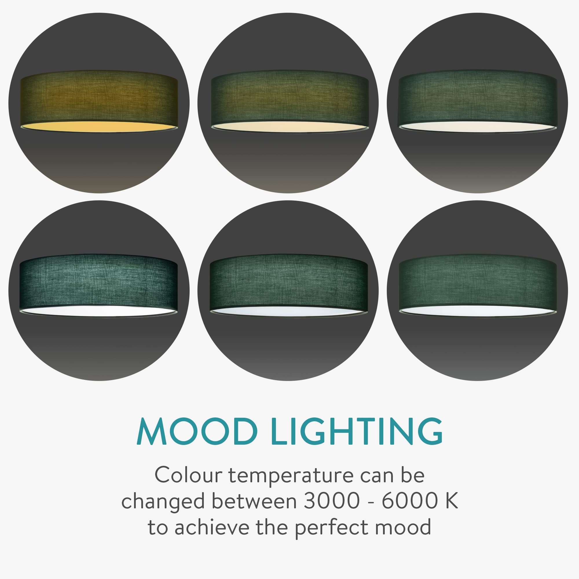 Navaris LED Flush Mount Ceiling Light - 40cm Dimmable Fabric Drum Lamp