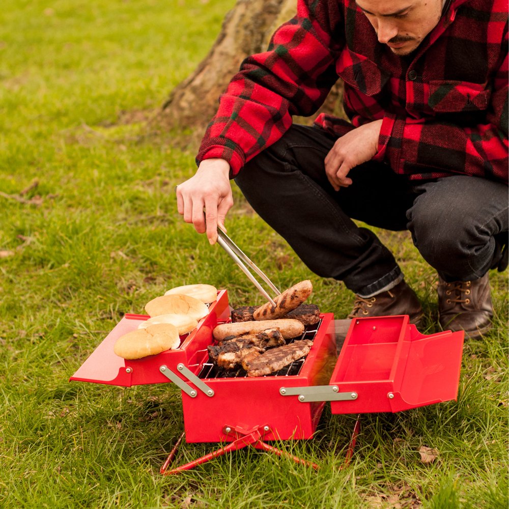 Suck UK Portable BBQ Tool Box – Stainless Steel Charcoal Camping Grill