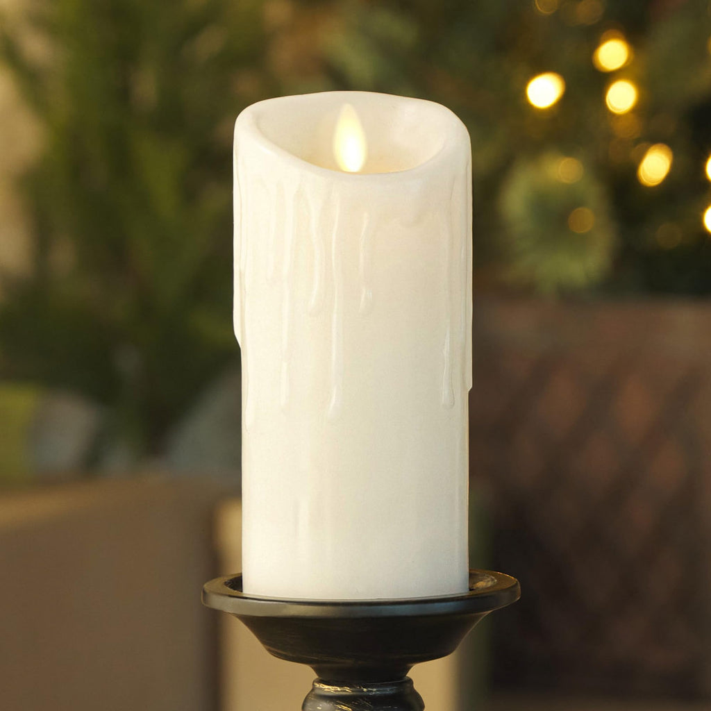 Luminara Flameless LED Candle – White Wax Drip Pillar with Timer, 3x6.5
