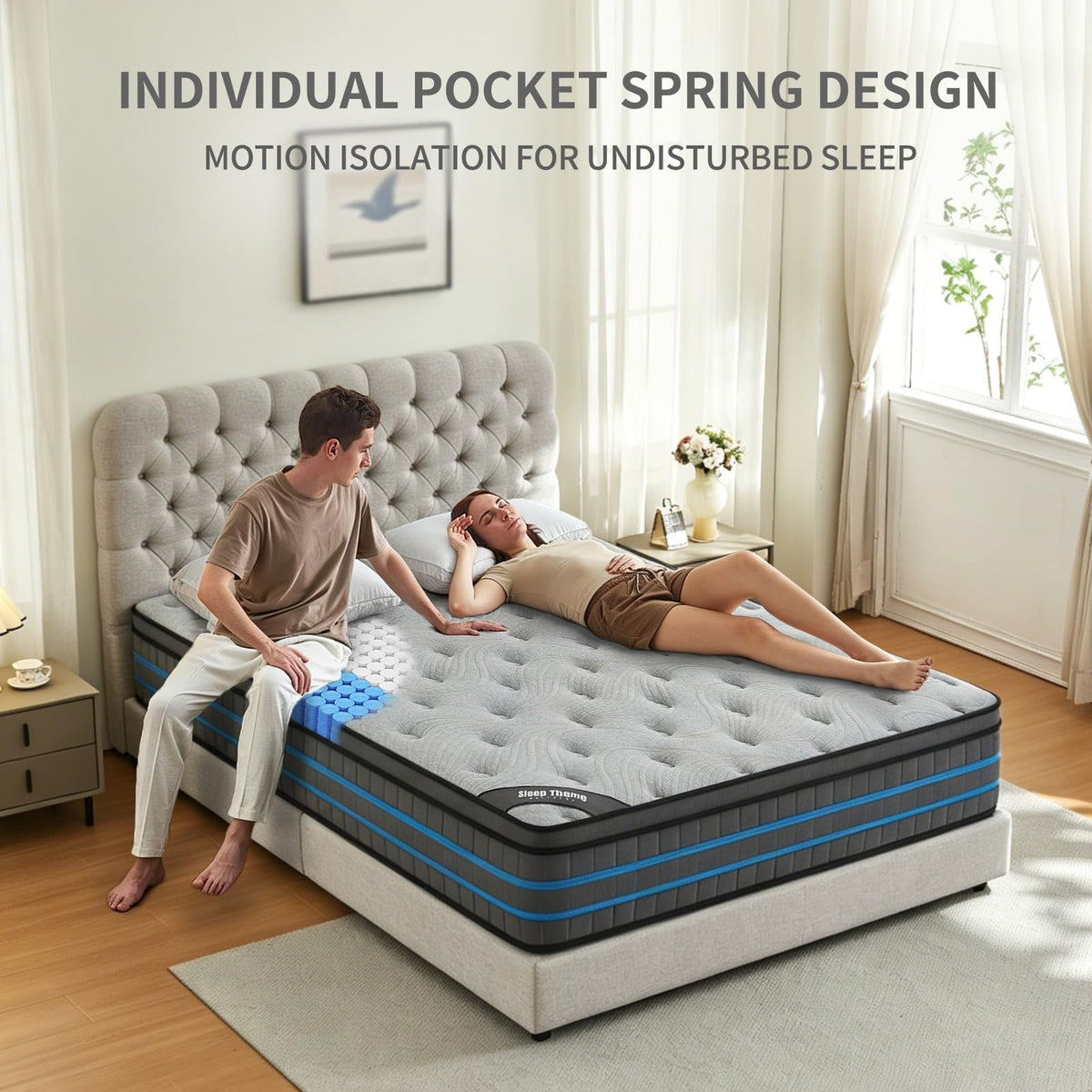SleepTheme5FT, Double Mattress,150x200x28cm Hybrid Pocket Sprung, Med Firm