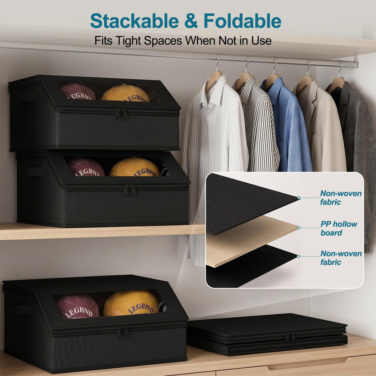 SONAMBULO Hat Storage Box for Baseball Caps, Stackable, Holds 24 Black - image 3