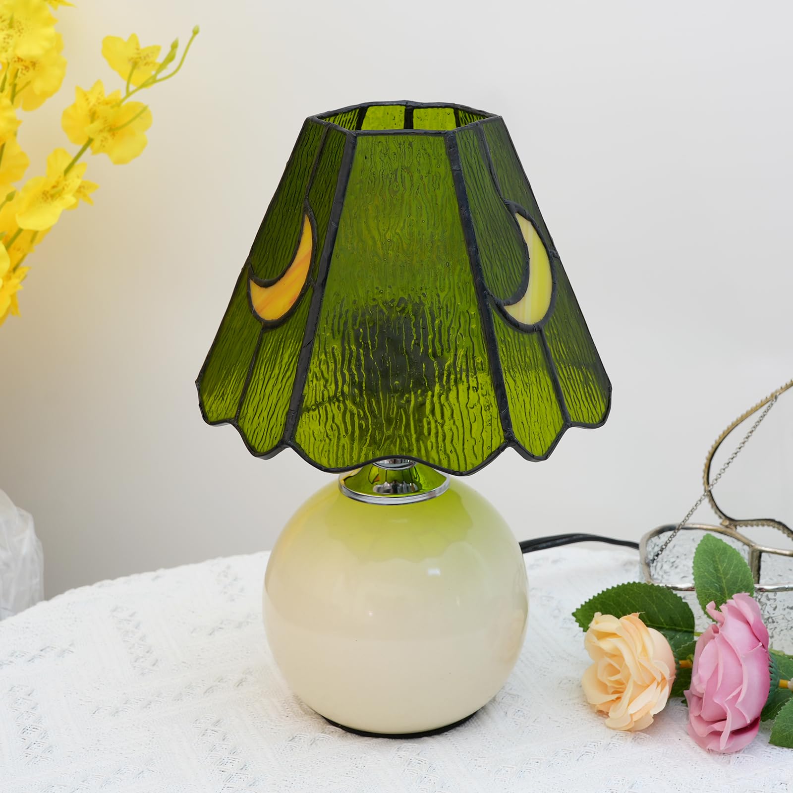 KIPHEPI Mushroom Lamp | Stained Glass Moon Nightstand Table Light