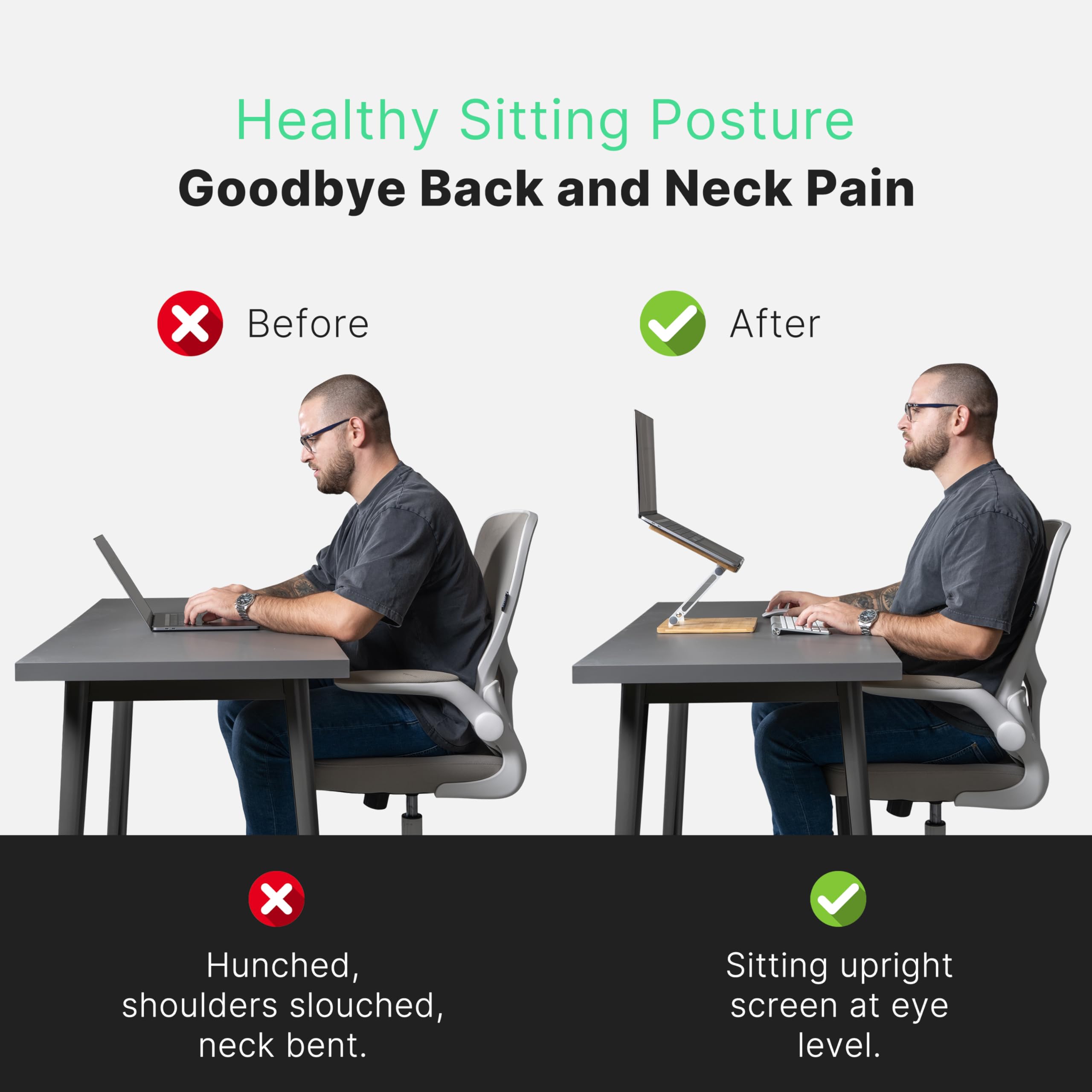 MY FAT GORILLA Bamboo Laptop Stand – Ergonomic Desk Riser for Office