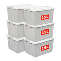 Cetomo 15L*6 Storage Boxes with Lids, Plastic Storage Box with Secure Side Latches, Stackable & Nestable Organizer for Home, Office, Moving, PP, Gray - image 1
