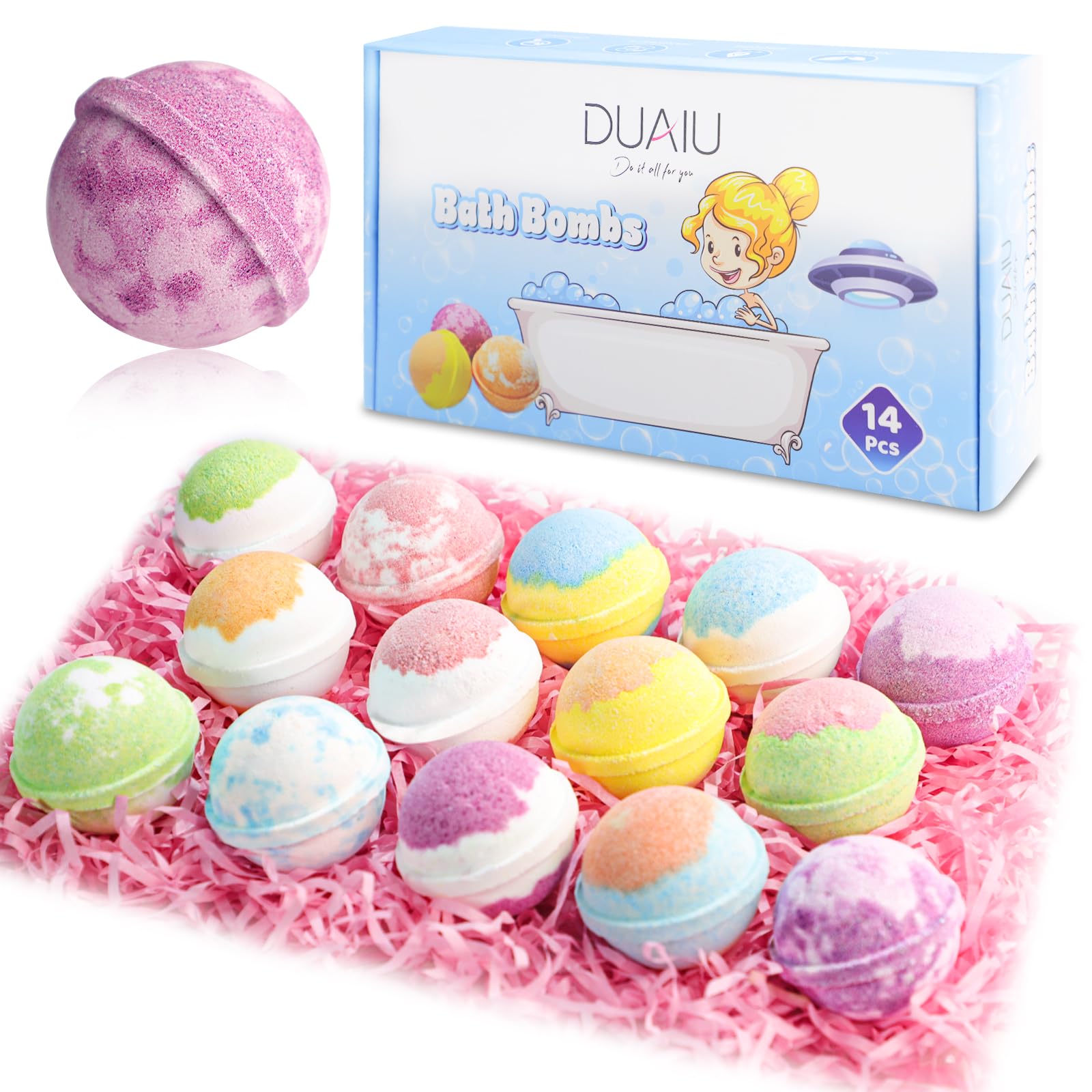 DUAIU 14-Piece Organic Bath Bombs Gift Set | Natural Essential Oil Spa