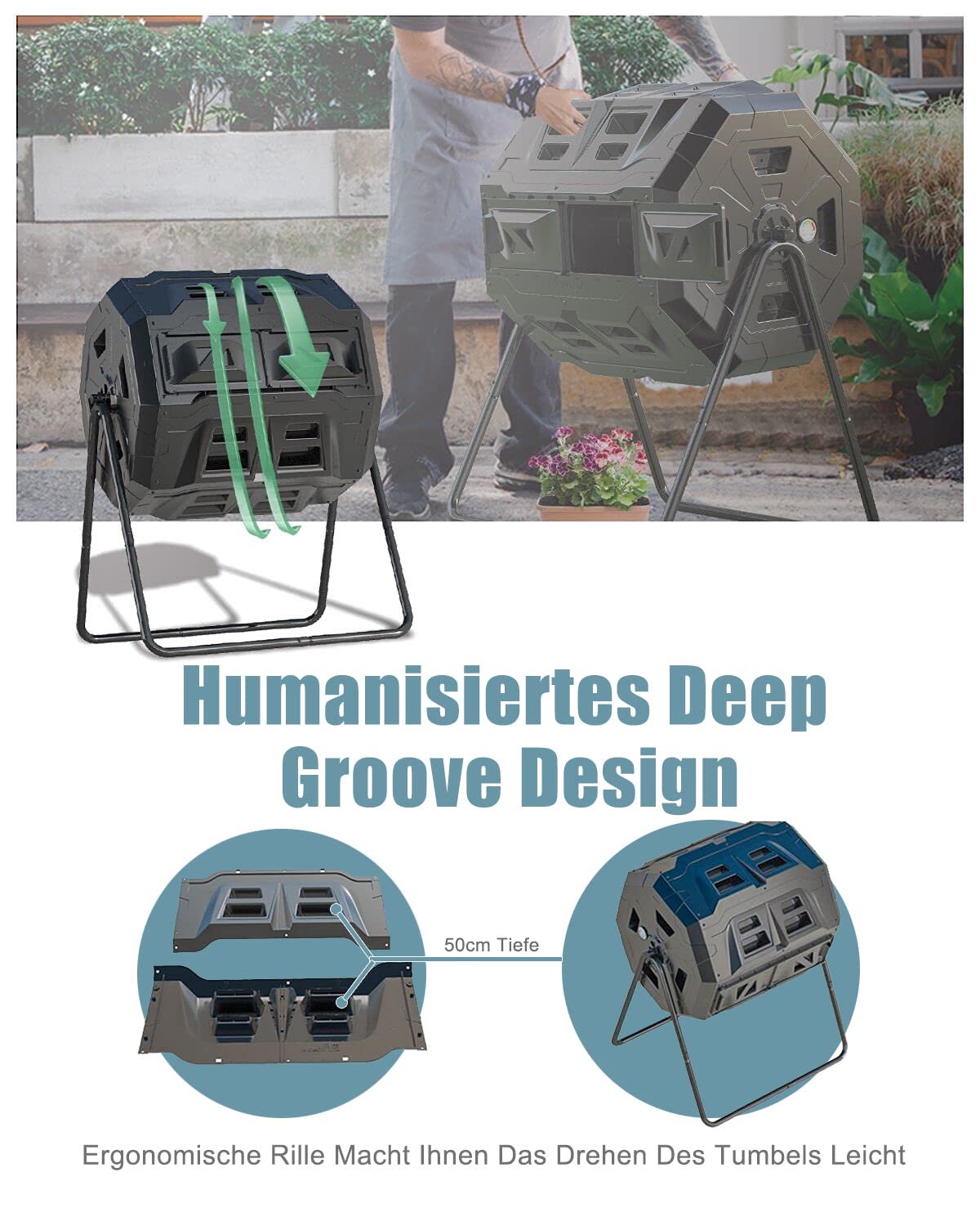 Jolof Store 160L Dual Chamber Tumbling Composter with Thermometer