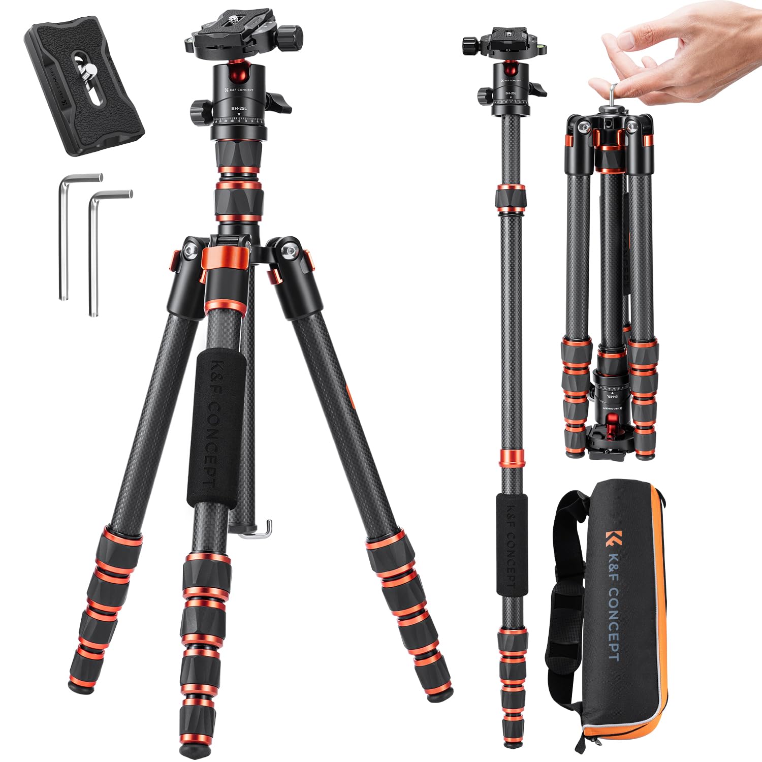 K&F Concept 61" Carbon Fiber Camera Tripod with Low Profile Ball Head