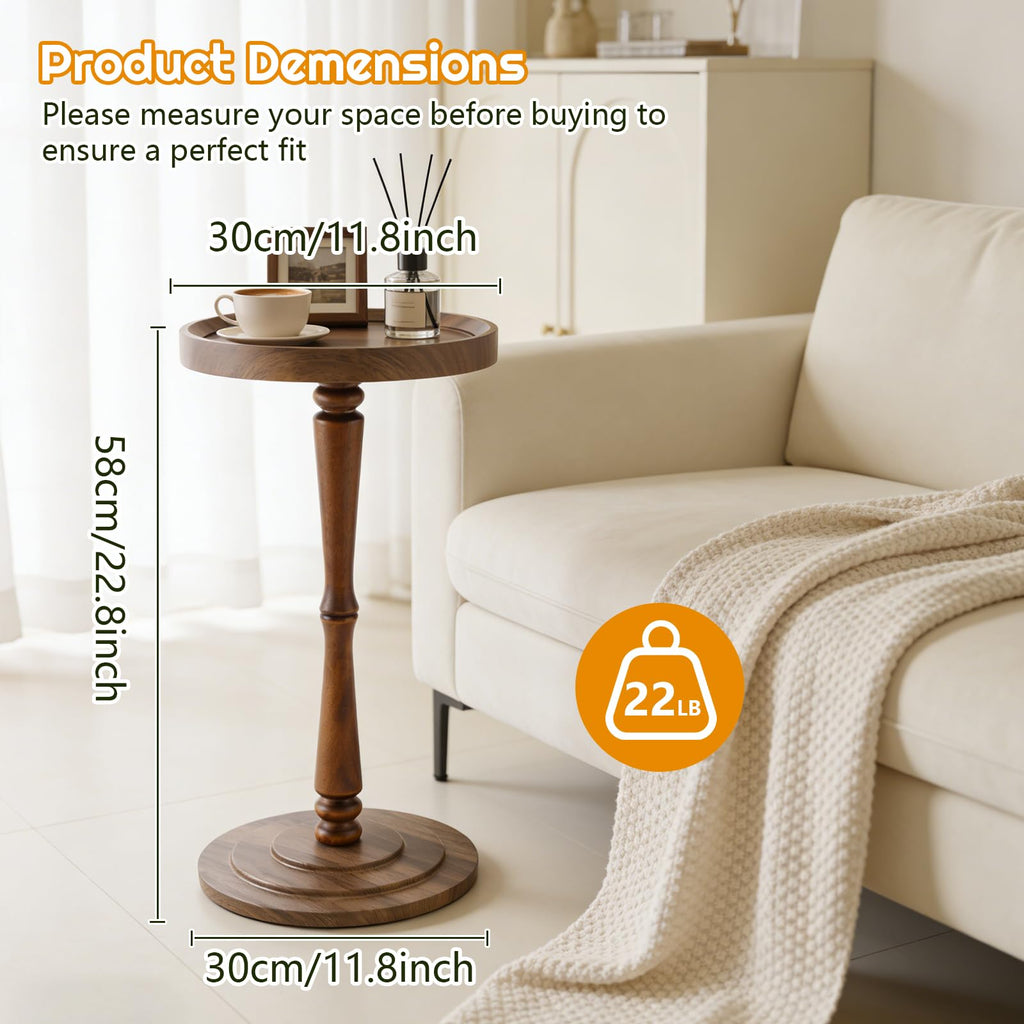 Simcat Round Side Table Bamboo Joint Design, Small Round Coffee Table for Small Spaces with Solid Wood Leg for Living Room, Bedroom, Corners - image 3