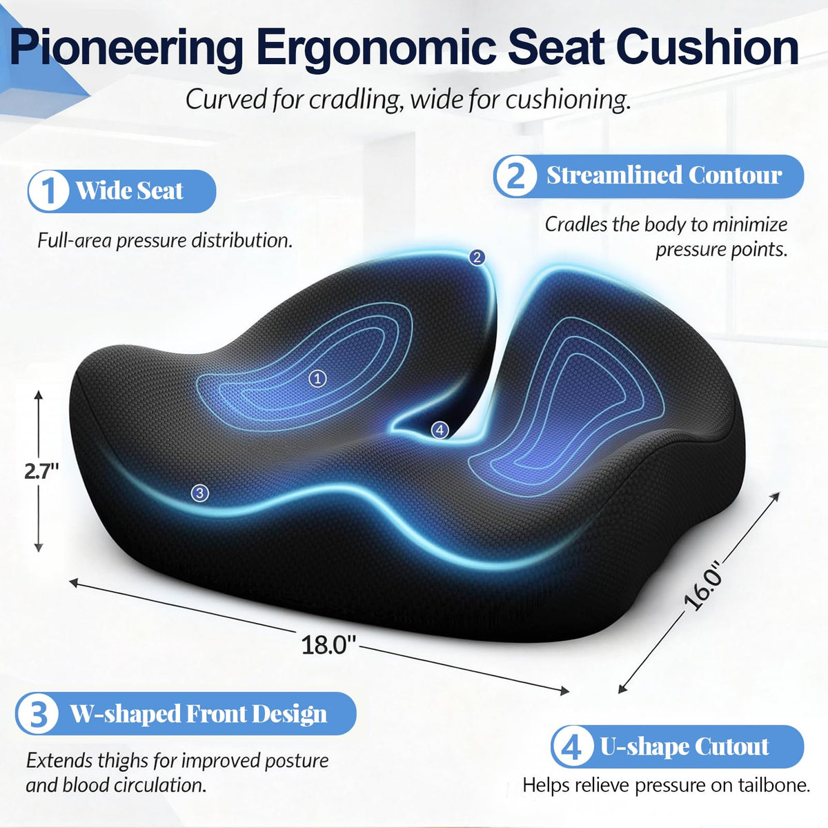 Geebymol Memory Foam Seat Cushion, Office Chair Cushion, Large & Non-Slip - image 2