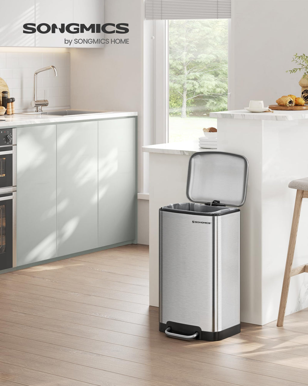SONGMICS 30L Steel Pedal Trash Can | Soft Close Kitchen Rubbish Bin