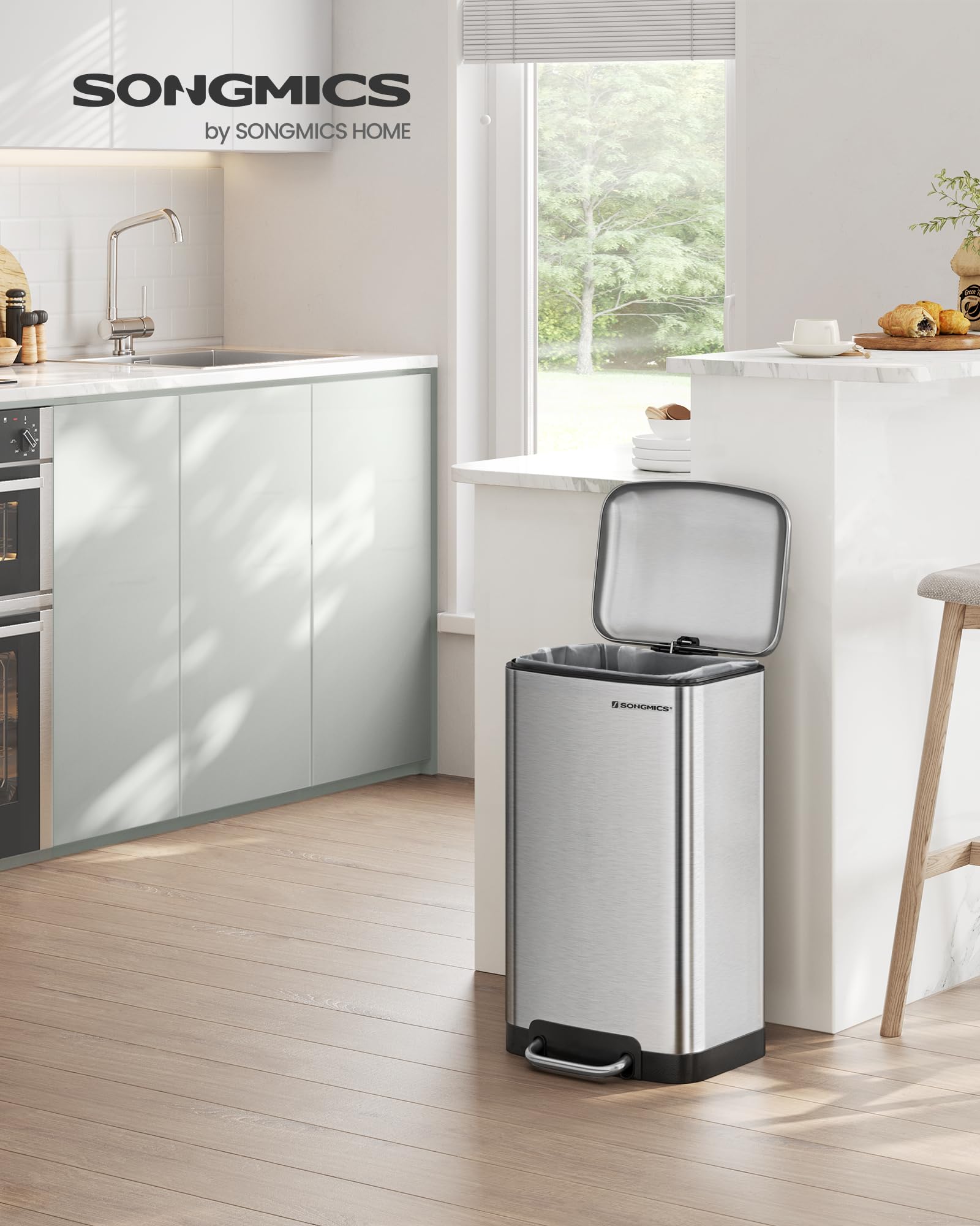 SONGMICS 30L Steel Pedal Trash Can | Soft Close Kitchen Rubbish Bin