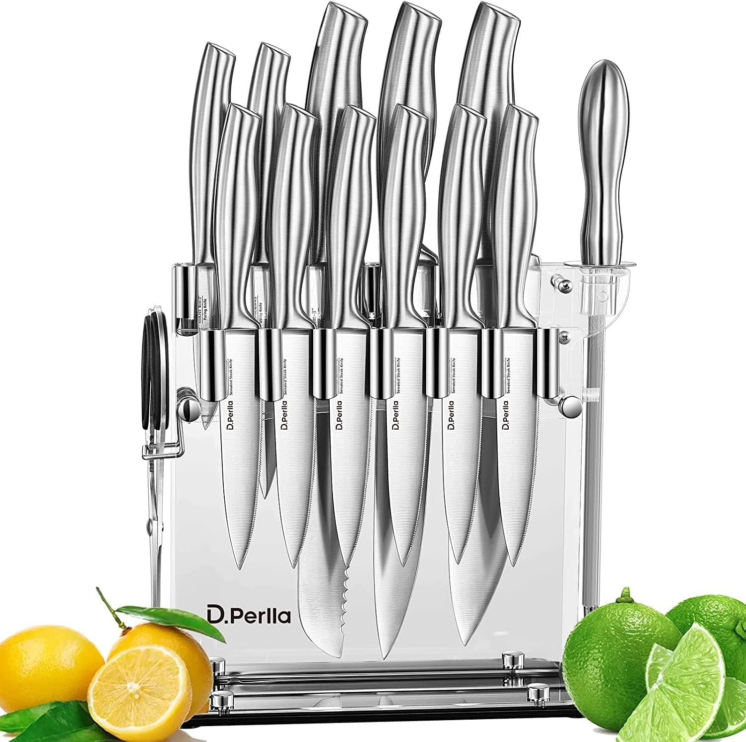 D.Perlla 14-Piece Kitchen Knife Set with Acrylic Block & Steak Knives