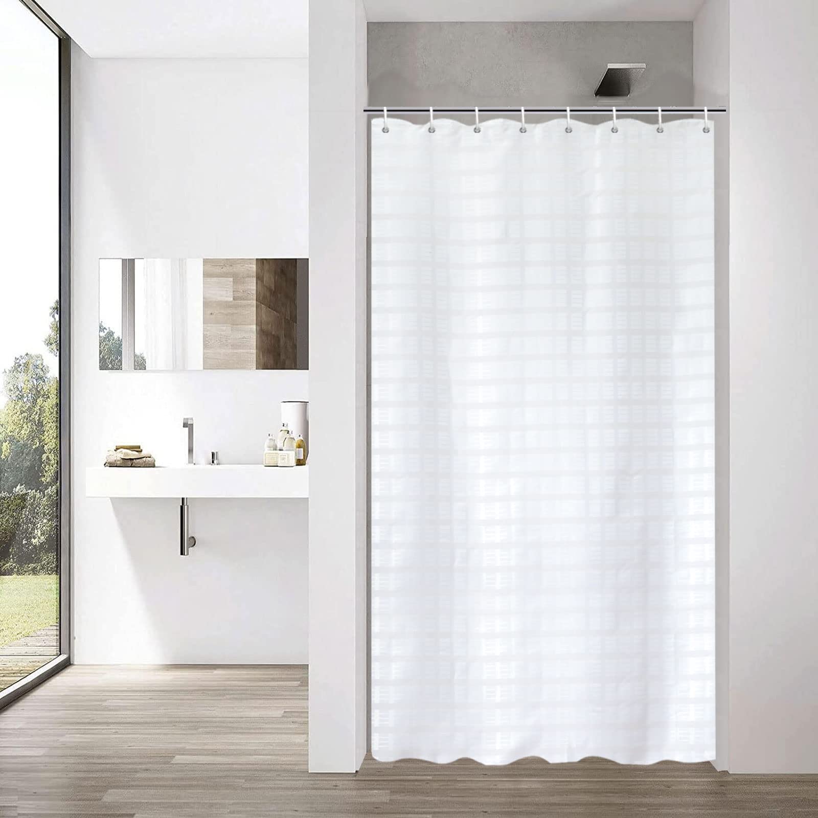 Jolof Store White Jacquard Narrow Shower Curtain - Waterproof Polyester