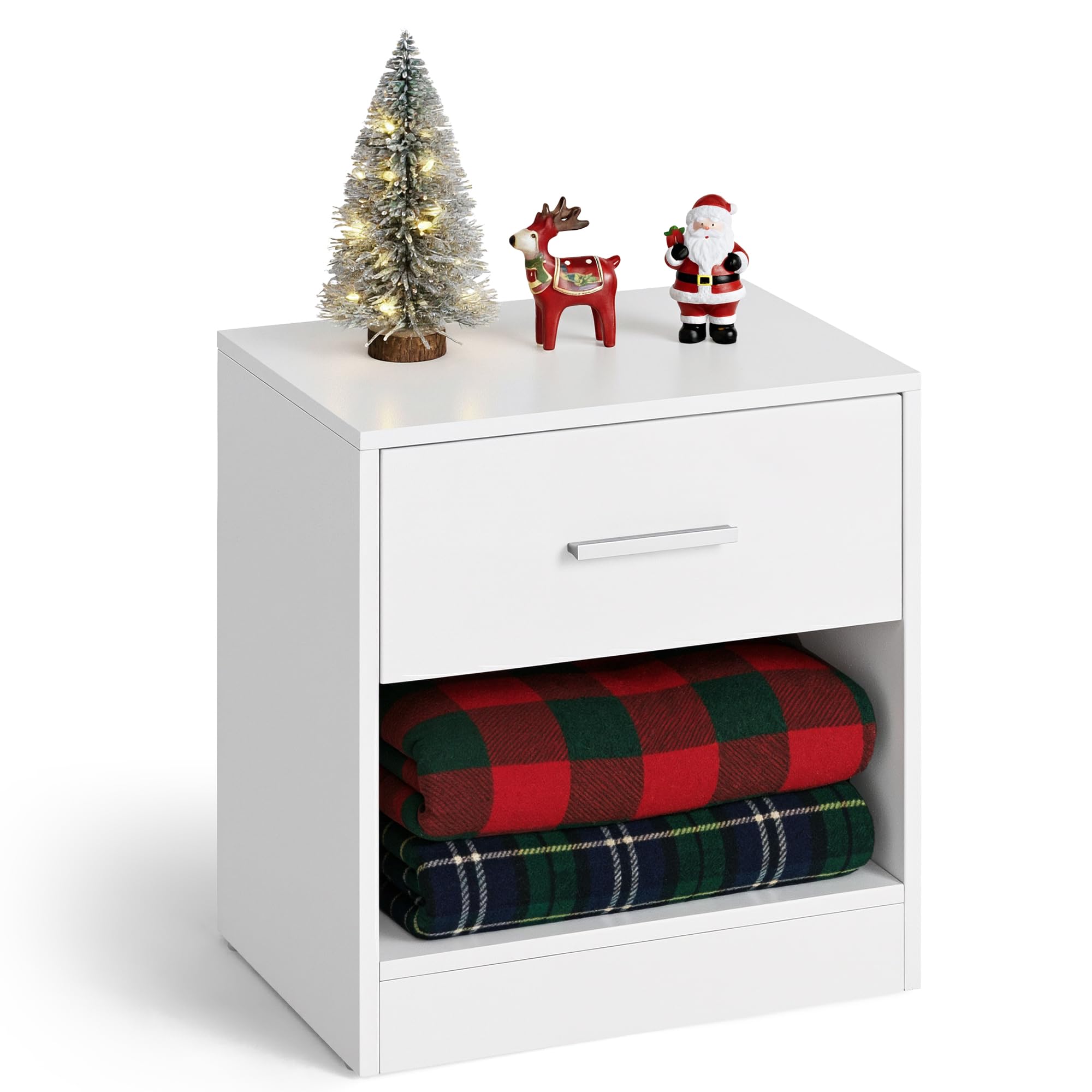 VASAGLE Bedside Table with Drawer and Open Compartment – Classic White