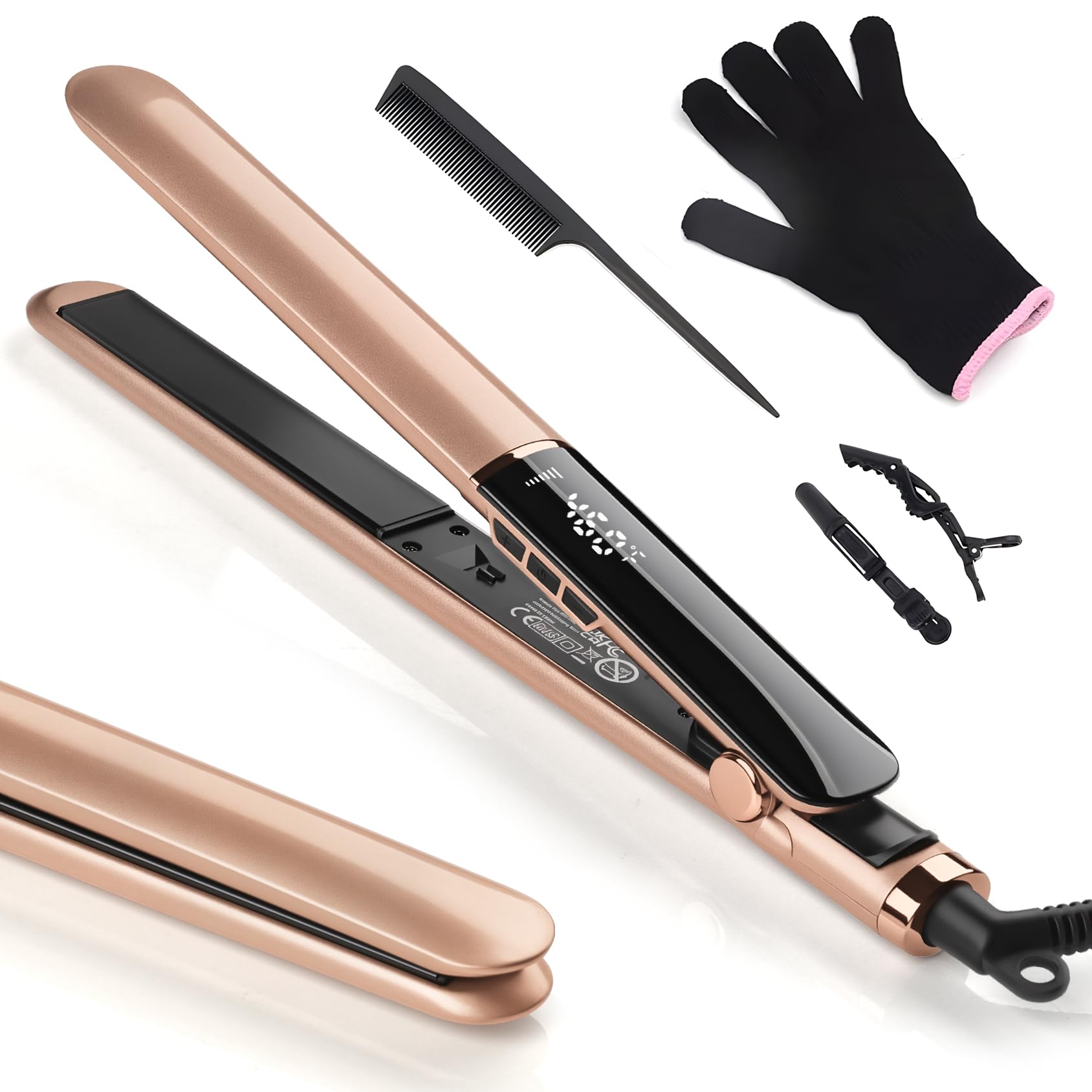 Jolof Store 2-in-1 Hair Straightener and Curler – Ceramic Flat Iron Gold