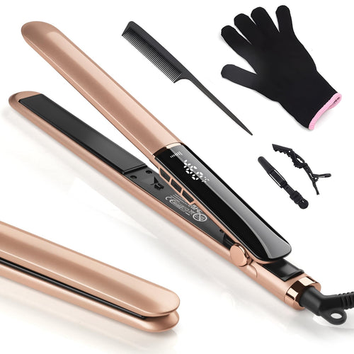 Jolof Store 2-in-1 Hair Straightener and Curler – Ceramic Flat Iron Gold