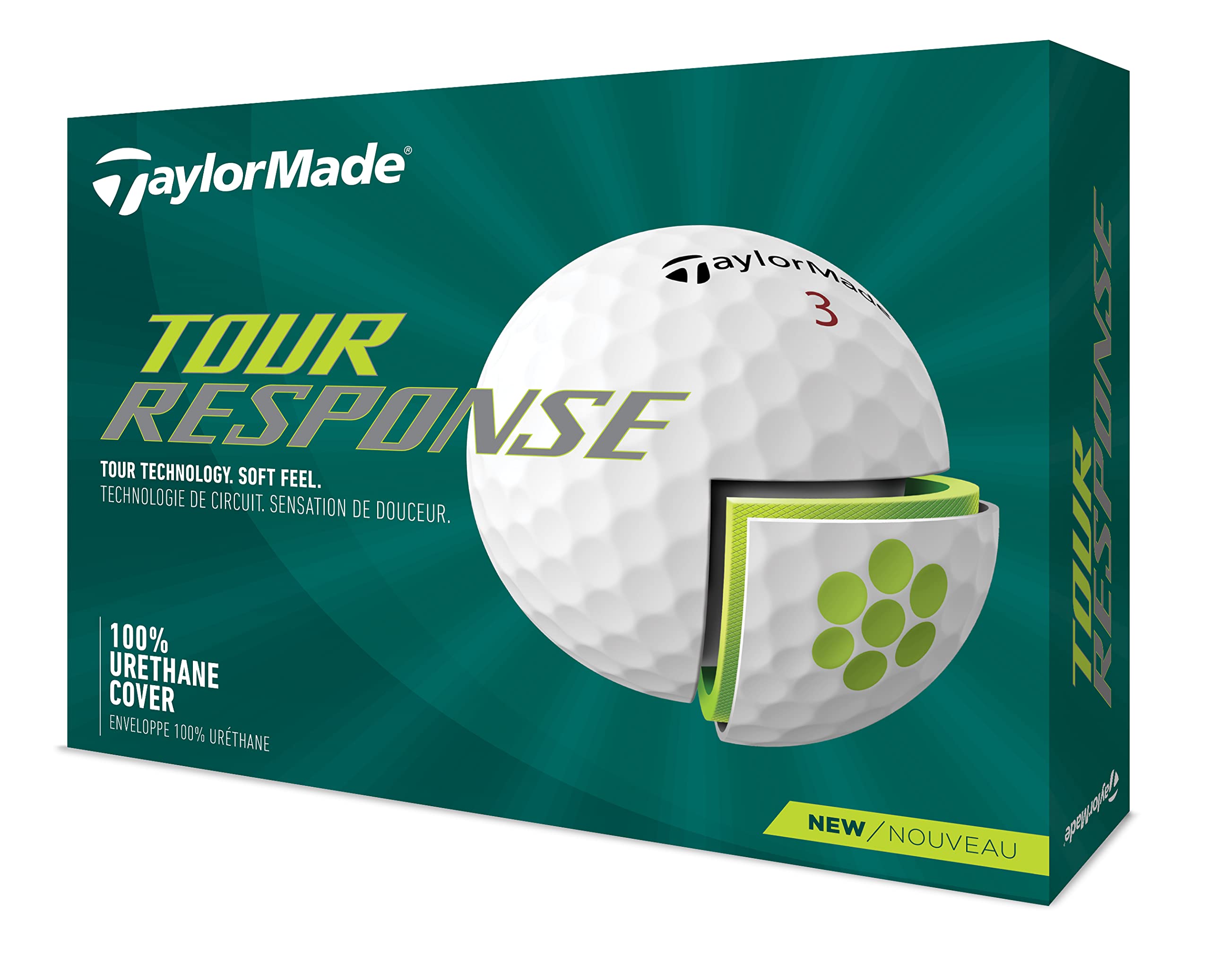 TaylorMade Tour Response Golf Balls – 3-Piece Urethane, White (1 Dozen)