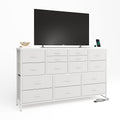 CAIYUN 16 Drawer Dresser with Charging Station | Fabric TV Stand – White