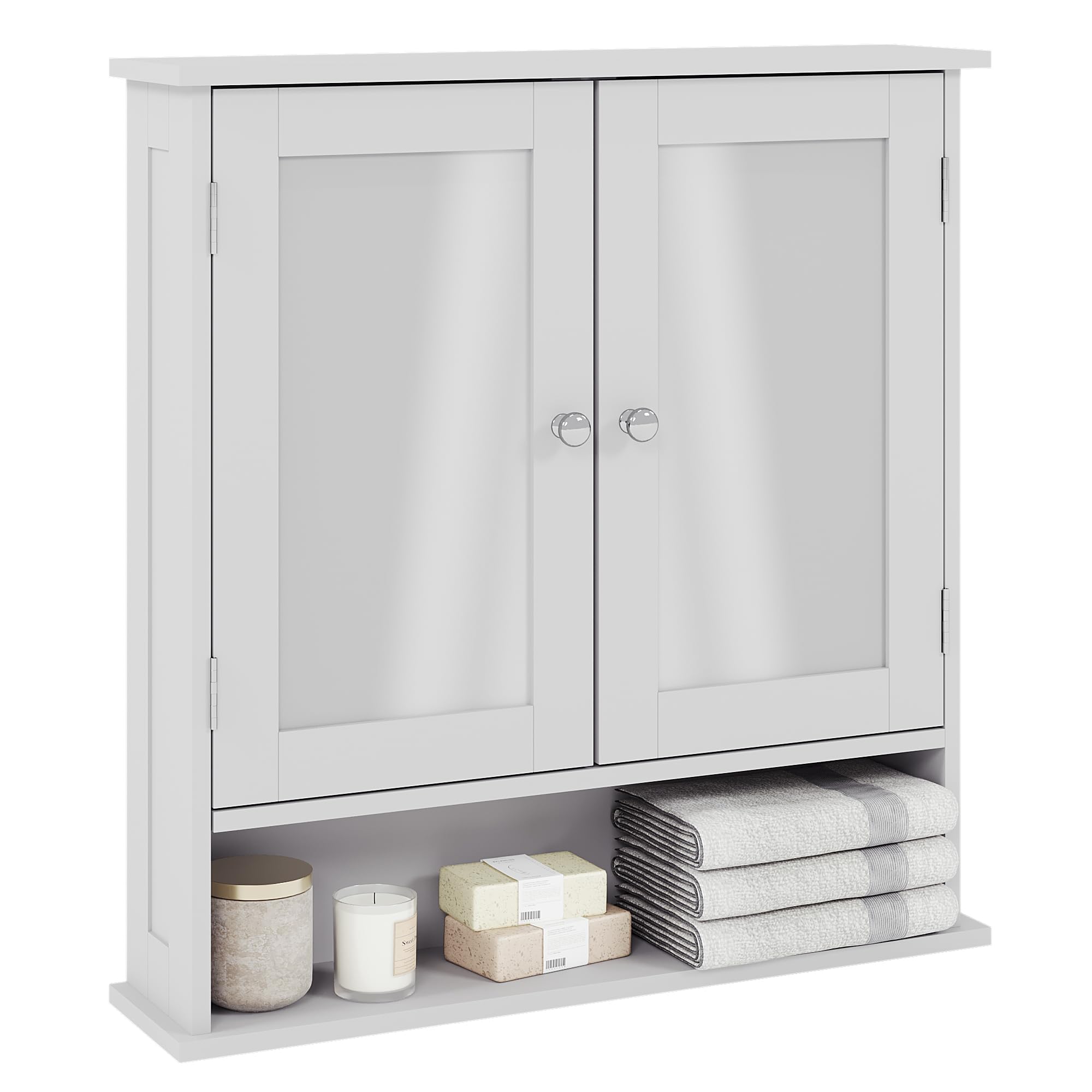 Bath Vida Mirrored Bathroom Cabinet – Double Door Wall Mounted MDF Storage