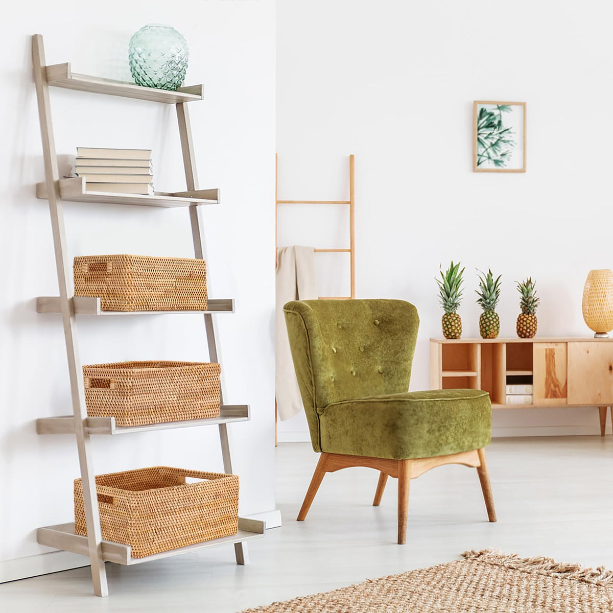 IGNPION Rattan Opened Storage Basket, Wicker Basket for Shelf, 38x28x18cm