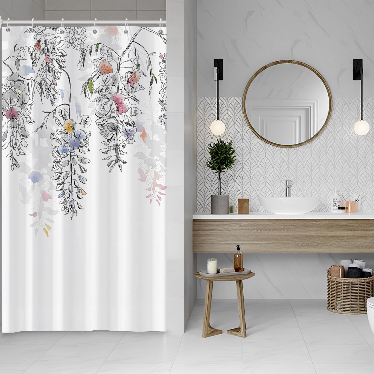 Watercolor Leaves Shower Curtain | Waterproof Polyester, 90x180cm