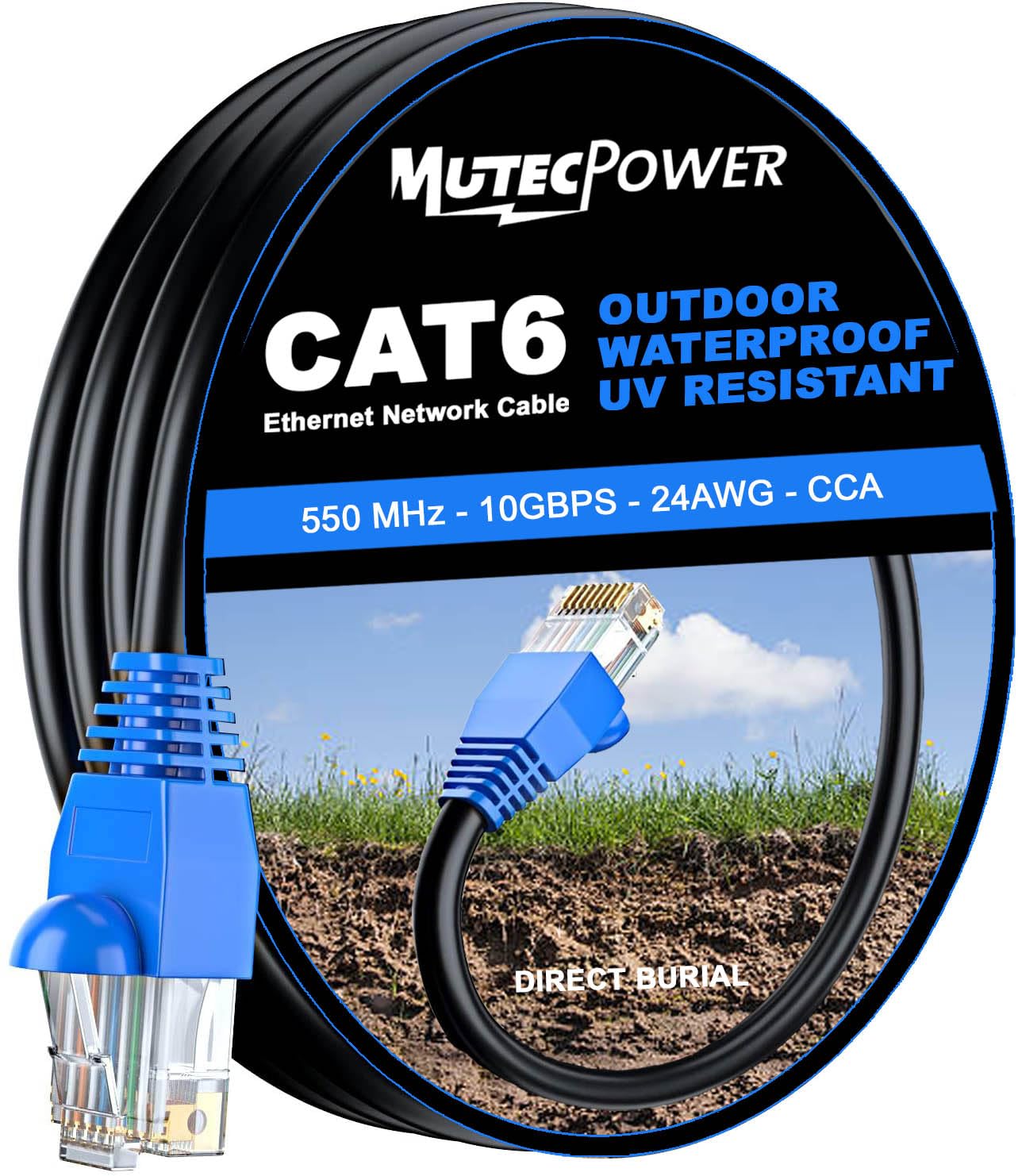 MutecPower 15m CAT6 Outdoor Ethernet Cable | Waterproof Direct Burial
