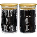 MOMEEMO Apothecary Jars with Bamboo Lids - 2pc Glass Bathroom Canisters