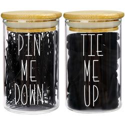 MOMEEMO Apothecary Jars with Bamboo Lids - 2pc Glass Bathroom Canisters