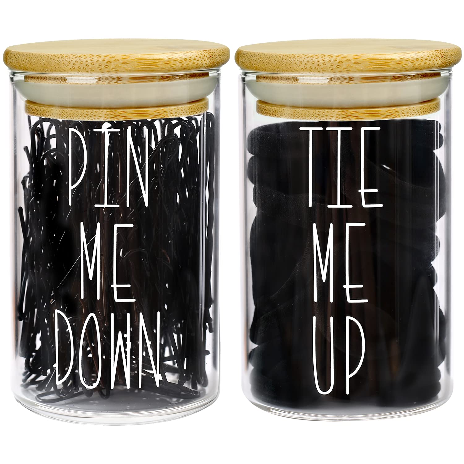 MOMEEMO Apothecary Jars with Bamboo Lids - 2pc Glass Bathroom Canisters