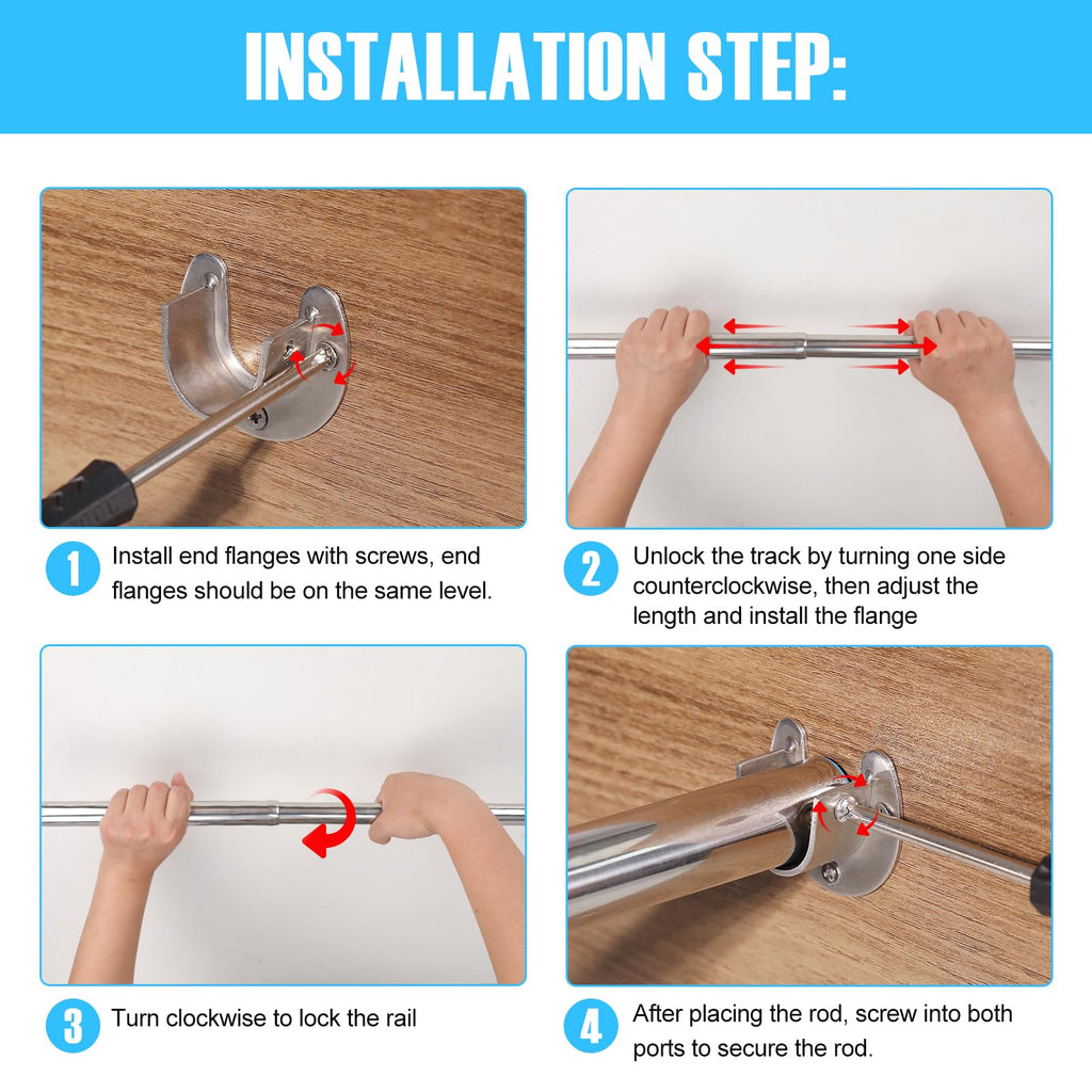 Wardlock 50-80 cm Extendable Stainless Steel Wardrobe Rail, Adjustable Clothes Rail Pole With U Shaped End Sockets. - image 5