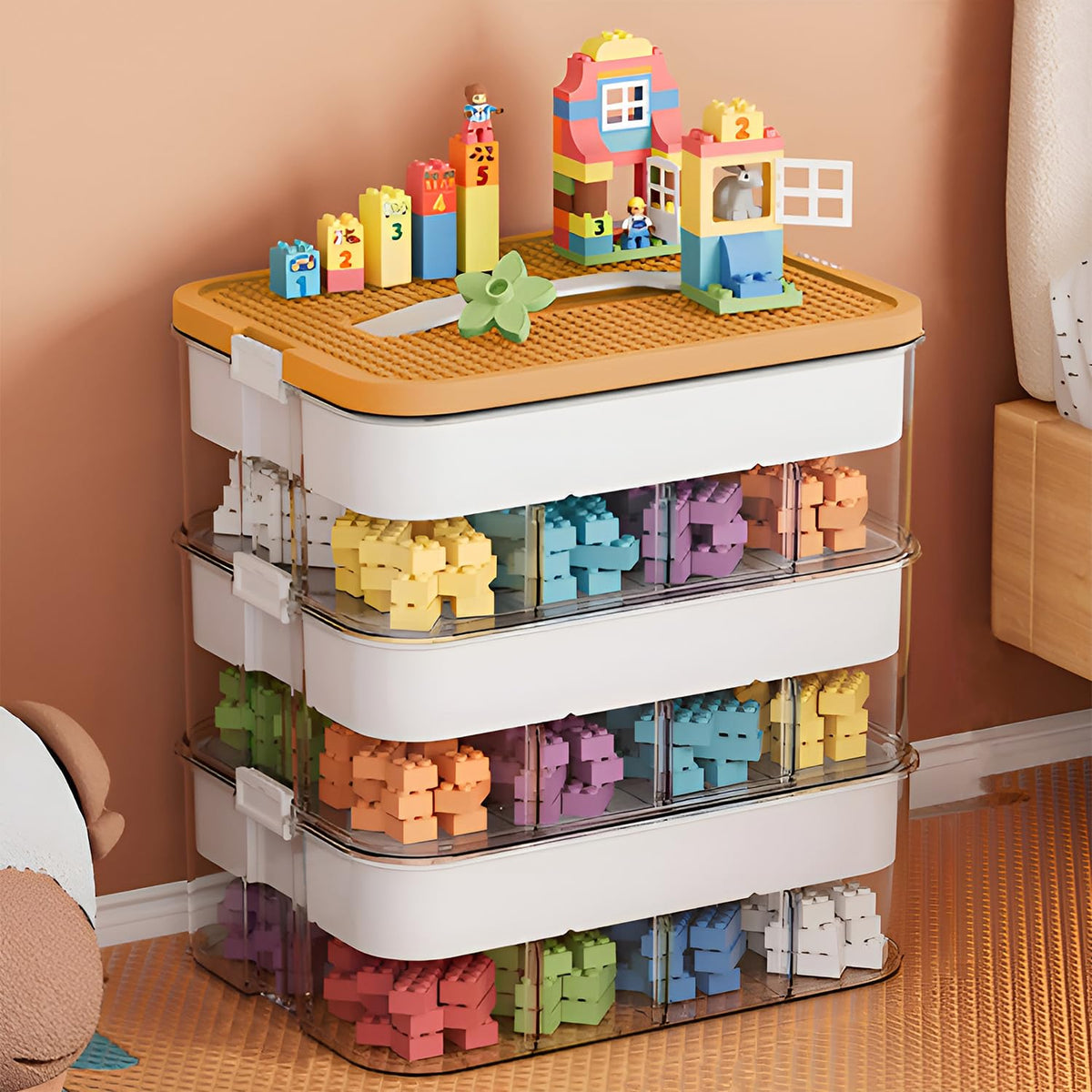 Storage Boxes,Kids Toy Lego Box,Stackable Toys Organizer with Lid,Handle,Plastic Multi Compartment Containers Chest Case for Storing - image 1