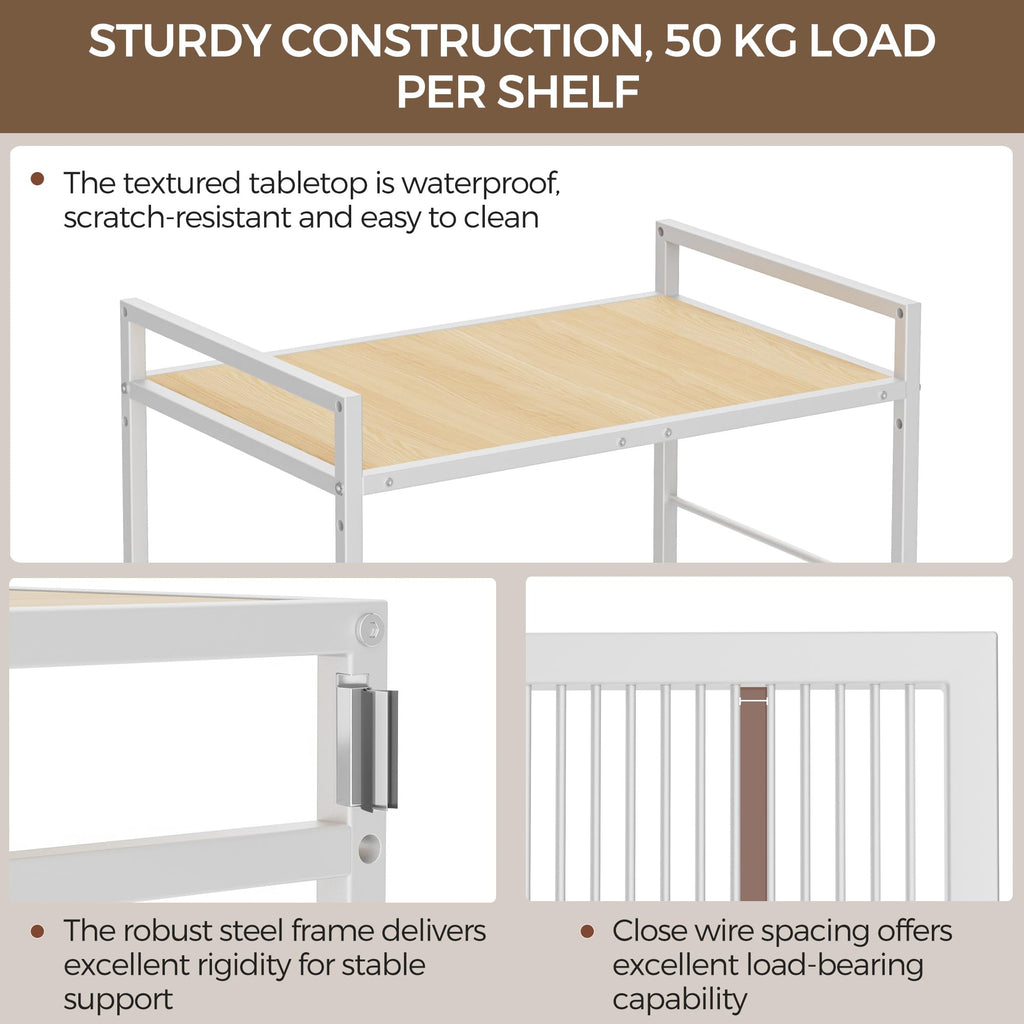 3-Tier kitchen trolley,Oak Wood Top,60W×40Dcm,4 Hooks, Adjustable Shelves - image 2