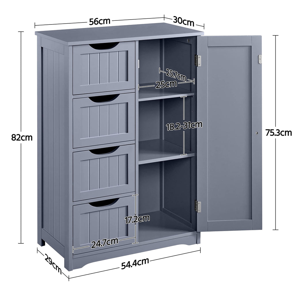 Yaheetech Bathroom Floor Cabinet, 4 Drawers & Door, Adjustable Shelf Gray - image 3