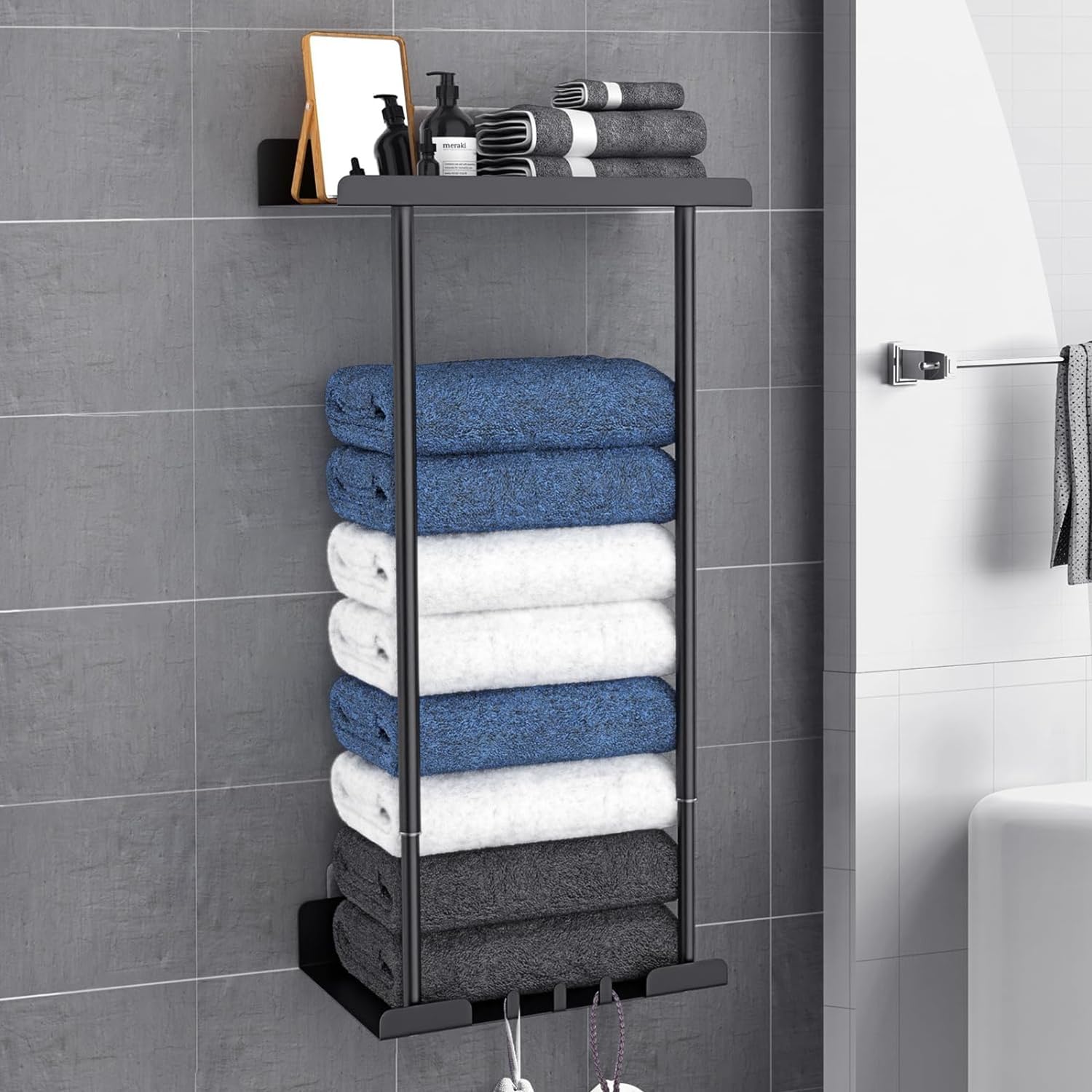 Adjustable Towel Rack | Matte Black Stainless Steel Holder