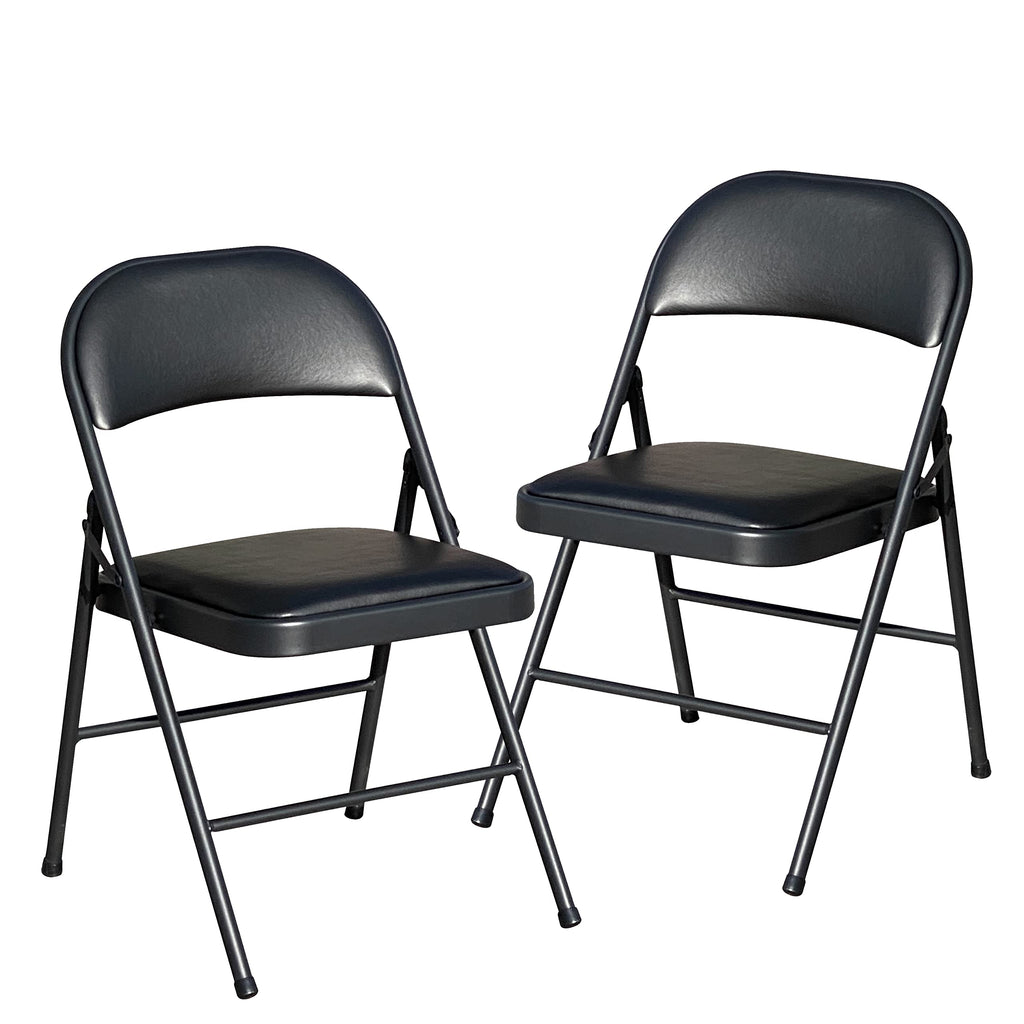 BOOSDEN Folding Chair Set of 2 – Padded Faux Leather & Metal Frame, Black