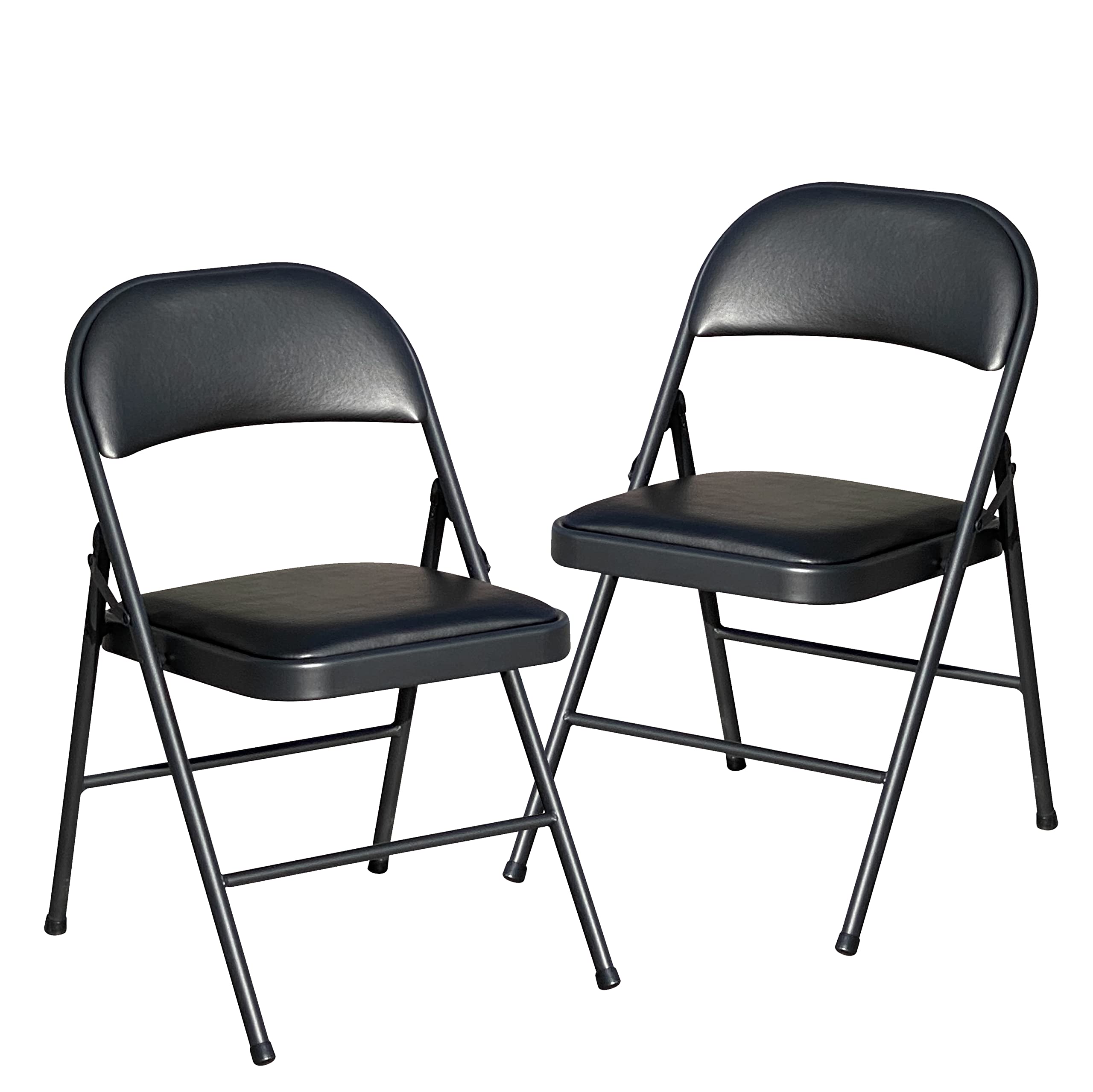 BOOSDEN Folding Chair Set of 2 – Padded Faux Leather & Metal Frame, Black